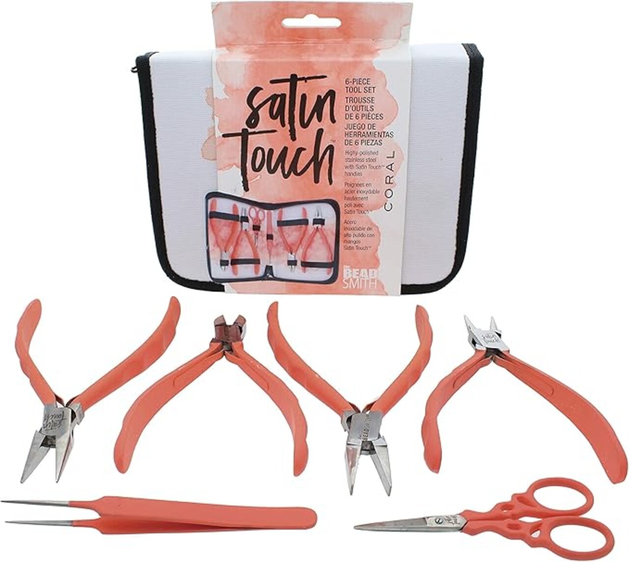 The Beadsmith Satin Touch Round Nose Pliers, 5.75 inches (145mm) with polished steel head, comfortable contoured grip handles and double-leaf springs, tool for jewelry making